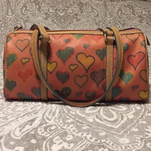 Dooney & Bourke Hearts Collection Vintage Barrel Satchel Handbag